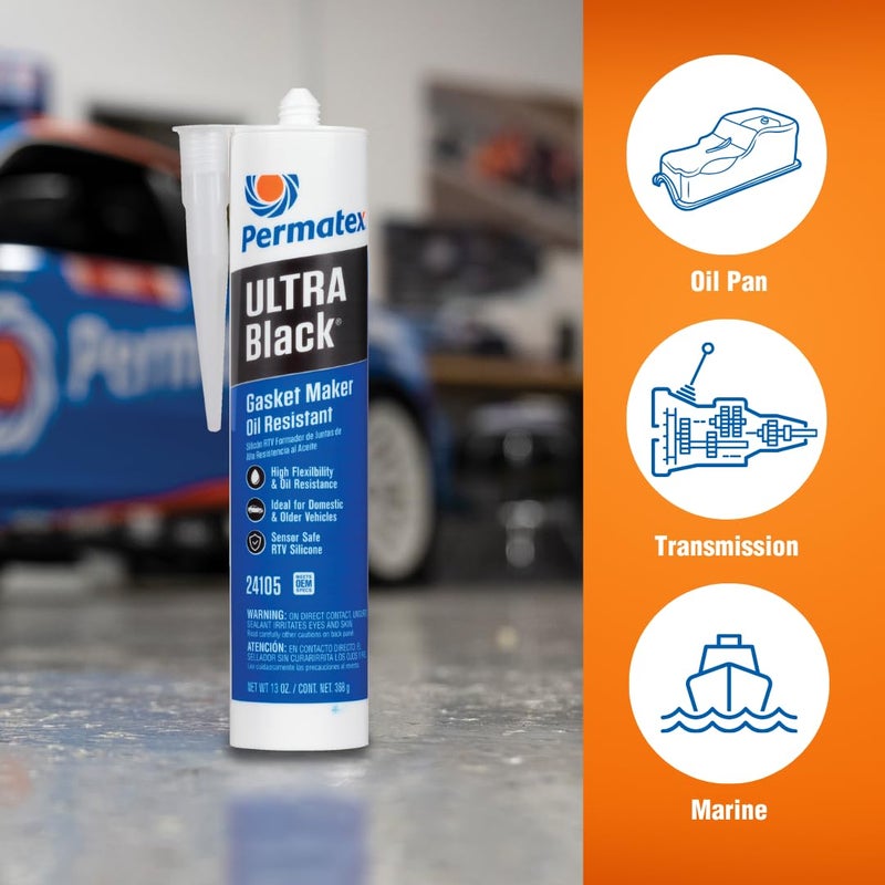 Permatex 24105 Ultra Black Maximum Oil Resistance RTV Silicone Gasket Maker, Sensor Safe And Non-Corrosive, For High Flex And Oil Resistant Applications 13 oz - Image 4